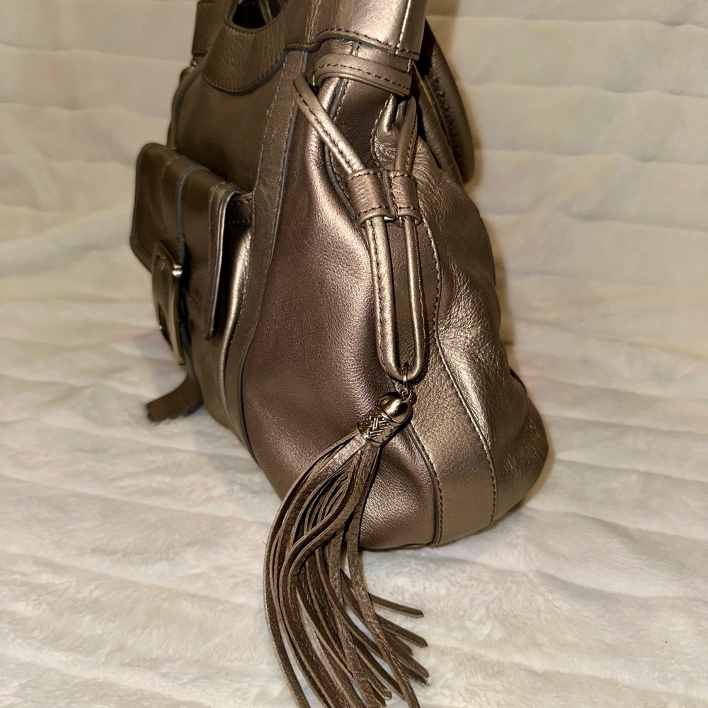 Cole Haan soft leather, pewter colored medium shoulder bag, good used condition - Picture 11 of 15